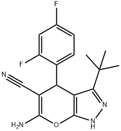 6-amino-3-tert-butyl-4-(2,4-difluorophenyl)-1,4-dihydropyrano[2,3-c]pyrazole-5-carbonitrile,371206-77-8,结构式