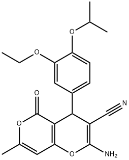 2-amino-4-{3-(ethyloxy)-4-[(1-methylethyl)oxy]phenyl}-7-methyl-5-oxo-4H,5H-pyrano[4,3-b]pyran-3-carbonitrile Structure