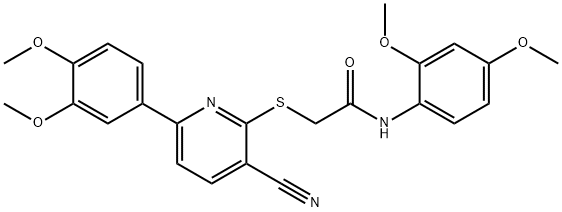 2-{[3-cyano-6-(3,4-dimethoxyphenyl)pyridin-2-yl]sulfanyl}-N-(2,4-dimethoxyphenyl)acetamide Struktur