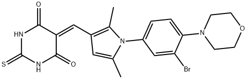 5-({1-[3-bromo-4-(4-morpholinyl)phenyl]-2,5-dimethyl-1H-pyrrol-3-yl}methylene)-2-thioxodihydro-4,6(1H,5H)-pyrimidinedione,371213-72-8,结构式