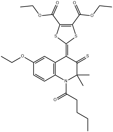 diethyl 2-(6-ethoxy-2,2-dimethyl-1-pentanoyl-3-thioxo-2,3-dihydro-4(1H)-quinolinylidene)-1,3-dithiole-4,5-dicarboxylate Struktur