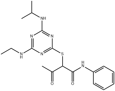 2-{[4-(ethylamino)-6-(isopropylamino)-1,3,5-triazin-2-yl]sulfanyl}-3-oxo-N-phenylbutanamide 结构式