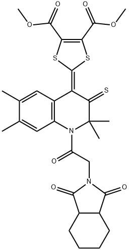 dimethyl 2-(1-[(1,3-dioxooctahydro-2H-isoindol-2-yl)acetyl]-2,2,6,7-tetramethyl-3-thioxo-2,3-dihydro-4(1H)-quinolinylidene)-1,3-dithiole-4,5-dicarboxylate Structure