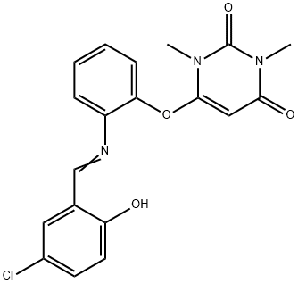 6-{2-[(5-chloro-2-hydroxybenzylidene)amino]phenoxy}-1,3-dimethyl-2,4(1H,3H)-pyrimidinedione 化学構造式