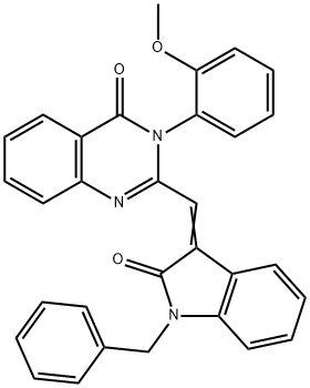 2-[(1-benzyl-2-oxo-1,2-dihydro-3H-indol-3-ylidene)methyl]-3-(2-methoxyphenyl)-4(3H)-quinazolinone 结构式