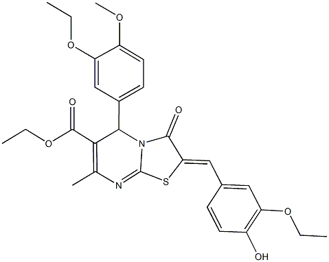 ethyl 2-(3-ethoxy-4-hydroxybenzylidene)-5-(3-ethoxy-4-methoxyphenyl)-7-methyl-3-oxo-2,3-dihydro-5H-[1,3]thiazolo[3,2-a]pyrimidine-6-carboxylate Structure