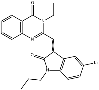 2-[(5-bromo-2-oxo-1-propyl-1,2-dihydro-3H-indol-3-ylidene)methyl]-3-ethyl-4(3H)-quinazolinone Struktur