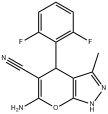 6-amino-4-(2,6-difluorophenyl)-3-methyl-2,4-dihydropyrano[2,3-c]pyrazole-5-carbonitrile,371925-11-0,结构式