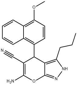 6-amino-4-(4-methoxy-1-naphthyl)-3-propyl-2,4-dihydropyrano[2,3-c]pyrazole-5-carbonitrile 结构式