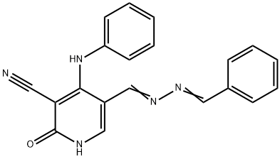 4-anilino-5-(2-benzylidenecarbohydrazonoyl)-2-oxo-1,2-dihydro-3-pyridinecarbonitrile Structure