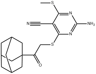 4-{[2-(1-adamantyl)-2-oxoethyl]sulfanyl}-2-amino-6-(methylsulfanyl)-5-pyrimidinecarbonitrile Struktur