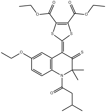 diethyl 2-(6-ethoxy-2,2-dimethyl-1-(3-methylbutanoyl)-3-thioxo-2,3-dihydro-4(1H)-quinolinylidene)-1,3-dithiole-4,5-dicarboxylate 结构式