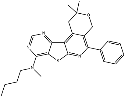 N-butyl-N-(2,2-dimethyl-5-phenyl-1,4-dihydro-2H-pyrano[4'',3'':4',5']pyrido[3',2':4,5]thieno[3,2-d]pyrimidin-8-yl)-N-methylamine Structure