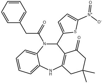 11-{5-nitro-2-thienyl}-3,3-dimethyl-10-(phenylacetyl)-2,3,4,5,10,11-hexahydro-1H-dibenzo[b,e][1,4]diazepin-1-one 结构式