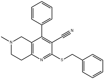 2-(benzylsulfanyl)-6-methyl-4-phenyl-5,6,7,8-tetrahydro[1,6]naphthyridine-3-carbonitrile Struktur