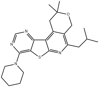 5-isobutyl-2,2-dimethyl-8-(1-piperidinyl)-1,4-dihydro-2H-pyrano[4'',3'':4',5']pyrido[3',2':4,5]thieno[3,2-d]pyrimidine,372087-11-1,结构式