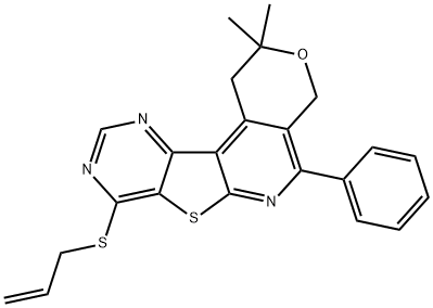 allyl 2,2-dimethyl-5-phenyl-1,4-dihydro-2H-pyrano[4'',3'':4',5']pyrido[3',2':4,5]thieno[3,2-d]pyrimidin-8-yl sulfide,372184-73-1,结构式