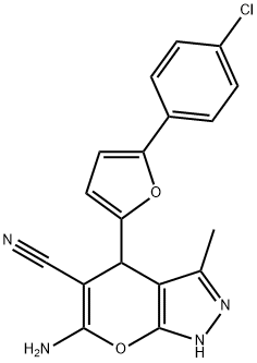 6-amino-4-[5-(4-chlorophenyl)-2-furyl]-3-methyl-1,4-dihydropyrano[2,3-c]pyrazole-5-carbonitrile 结构式