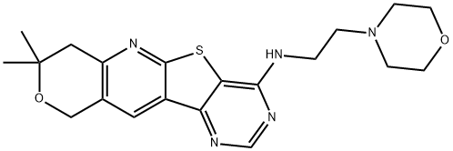 N-(8,8-dimethyl-7,10-dihydro-8H-pyrano[3'',4'':5',6']pyrido[3',2':4,5]thieno[3,2-d]pyrimidin-4-yl)-N-[2-(4-morpholinyl)ethyl]amine 化学構造式