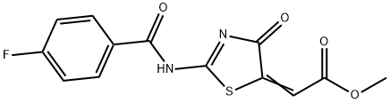 methyl (2-[(4-fluorobenzoyl)amino]-4-oxo-1,3-thiazol-5(4H)-ylidene)acetate 化学構造式