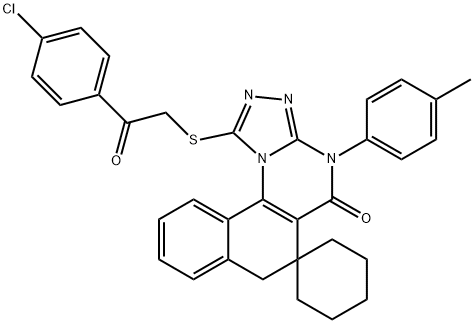 1-{[2-(4-chlorophenyl)-2-oxoethyl]sulfanyl}-4-(4-methylphenyl)-6,7-dihydrospiro(benzo[h][1,2,4]triazolo[4,3-a]quinazoline-6,1'-cyclohexane)-5(4H)-one,373376-89-7,结构式