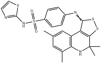 4-[(4,4,6,8-tetramethyl-4,5-dihydro-1H-[1,2]dithiolo[3,4-c]quinolin-1-ylidene)amino]-N-(1,3-thiazol-2-yl)benzenesulfonamide 化学構造式