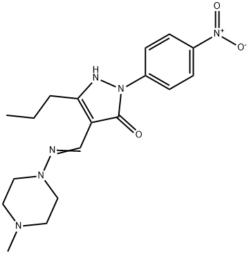 2-{4-nitrophenyl}-4-{[(4-methyl-1-piperazinyl)imino]methyl}-5-propyl-1,2-dihydro-3H-pyrazol-3-one Structure