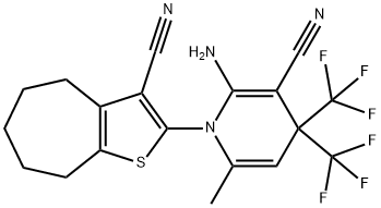 2-amino-1-(3-cyano-5,6,7,8-tetrahydro-4H-cyclohepta[b]thien-2-yl)-6-methyl-4,4-bis(trifluoromethyl)-1,4-dihydro-3-pyridinecarbonitrile,374090-76-3,结构式