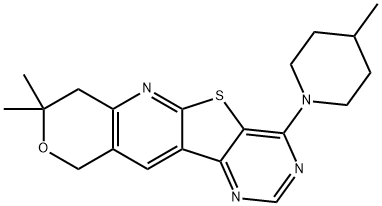 8,8-dimethyl-4-(4-methyl-1-piperidinyl)-7,10-dihydro-8H-pyrano[3'',4'':5',6']pyrido[3',2':4,5]thieno[3,2-d]pyrimidine 化学構造式