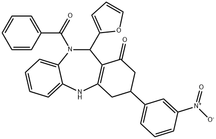 10-benzoyl-11-(2-furyl)-3-{3-nitrophenyl}-2,3,4,5,10,11-hexahydro-1H-dibenzo[b,e][1,4]diazepin-1-one Structure