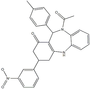 10-acetyl-3-{3-nitrophenyl}-11-(4-methylphenyl)-2,3,4,5,10,11-hexahydro-1H-dibenzo[b,e][1,4]diazepin-1-one Structure