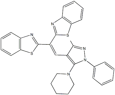 2-{1-(1,3-benzothiazol-2-yl)-2-[3-methyl-1-phenyl-5-(1-piperidinyl)-1H-pyrazol-4-yl]vinyl}-1,3-benzothiazole Structure