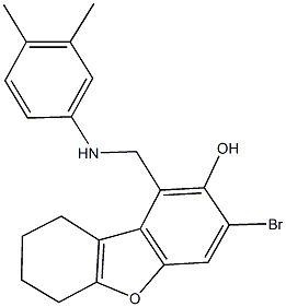 3-bromo-1-[(3,4-dimethylanilino)methyl]-6,7,8,9-tetrahydrodibenzo[b,d]furan-2-ol 化学構造式