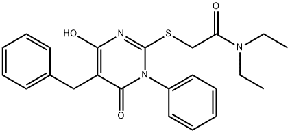 2-[(5-benzyl-4-hydroxy-6-oxo-1-phenyl-1,6-dihydro-2-pyrimidinyl)sulfanyl]-N,N-diethylacetamide Structure