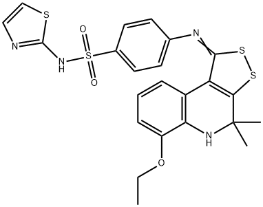 4-[(6-ethoxy-4,4-dimethyl-4,5-dihydro-1H-[1,2]dithiolo[3,4-c]quinolin-1-ylidene)amino]-N-(1,3-thiazol-2-yl)benzenesulfonamide Struktur