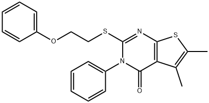 5,6-dimethyl-2-[(2-phenoxyethyl)sulfanyl]-3-phenylthieno[2,3-d]pyrimidin-4(3H)-one Struktur