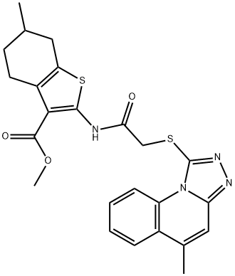 methyl 6-methyl-2-({[(5-methyl[1,2,4]triazolo[4,3-a]quinolin-1-yl)sulfanyl]acetyl}amino)-4,5,6,7-tetrahydro-1-benzothiophene-3-carboxylate Structure