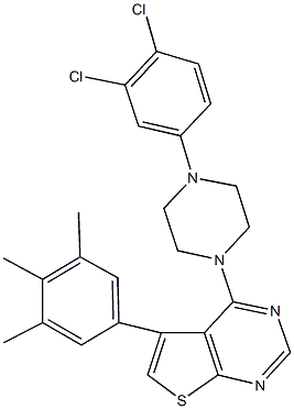 4-[4-(3,4-dichlorophenyl)-1-piperazinyl]-5-(3,4,5-trimethylphenyl)thieno[2,3-d]pyrimidine,374693-46-6,结构式