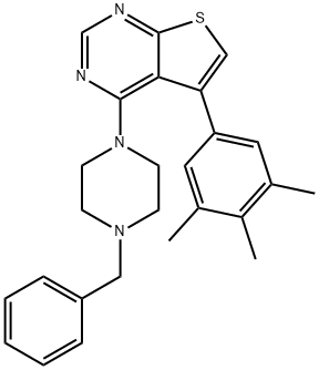 4-(4-benzyl-1-piperazinyl)-5-(3,4,5-trimethylphenyl)thieno[2,3-d]pyrimidine,374693-47-7,结构式