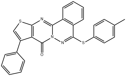 5-[(4-methylphenyl)sulfanyl]-9-phenyl-8H-thieno[2',3':4,5]pyrimido[2,1-a]phthalazin-8-one 化学構造式