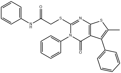 2-[(6-methyl-4-oxo-3,5-diphenyl-3,4-dihydrothieno[2,3-d]pyrimidin-2-yl)sulfanyl]-N-phenylacetamide Struktur