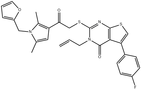 3-allyl-5-(4-fluorophenyl)-2-({2-[1-(2-furylmethyl)-2,5-dimethyl-1H-pyrrol-3-yl]-2-oxoethyl}sulfanyl)thieno[2,3-d]pyrimidin-4(3H)-one Structure