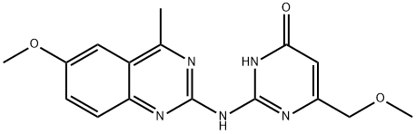 6-(methoxymethyl)-2-[(6-methoxy-4-methyl-2-quinazolinyl)amino]-4-pyrimidinol 结构式