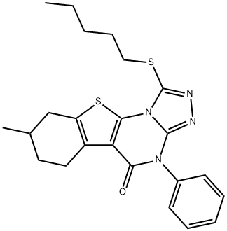 8-methyl-1-(pentylsulfanyl)-4-phenyl-6,7,8,9-tetrahydro[1]benzothieno[3,2-e][1,2,4]triazolo[4,3-a]pyrimidin-5(4H)-one 结构式