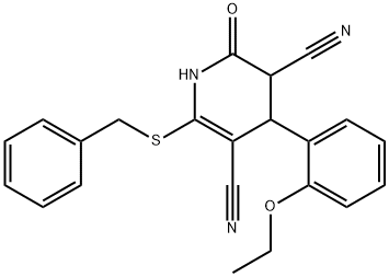 6-(benzylsulfanyl)-4-(2-ethoxyphenyl)-2-oxo-1,2,3,4-tetrahydropyridine-3,5-dicarbonitrile 化学構造式