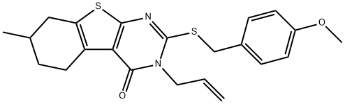 3-allyl-2-[(4-methoxybenzyl)sulfanyl]-7-methyl-5,6,7,8-tetrahydro[1]benzothieno[2,3-d]pyrimidin-4(3H)-one Structure