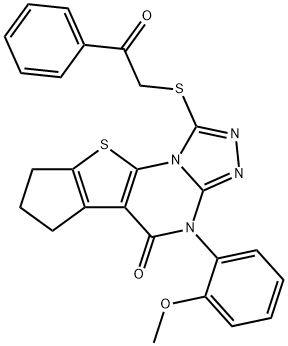 4-(2-methoxyphenyl)-1-[(2-oxo-2-phenylethyl)sulfanyl]-7,8-dihydro-6H-cyclopenta[4,5]thieno[3,2-e][1,2,4]triazolo[4,3-a]pyrimidin-5(4H)-one 化学構造式