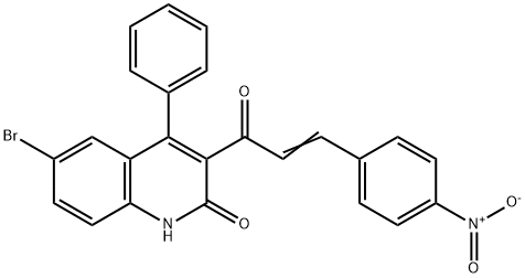 6-bromo-3-(3-{4-nitrophenyl}acryloyl)-4-phenyl-2(1H)-quinolinone Structure