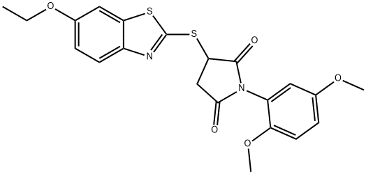 1-(2,5-dimethoxyphenyl)-3-[(6-ethoxy-1,3-benzothiazol-2-yl)thio]pyrrolidine-2,5-dione 结构式