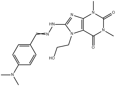 4-(dimethylamino)benzaldehyde [7-(2-hydroxyethyl)-1,3-dimethyl-2,6-dioxo-2,3,6,7-tetrahydro-1H-purin-8-yl]hydrazone 结构式